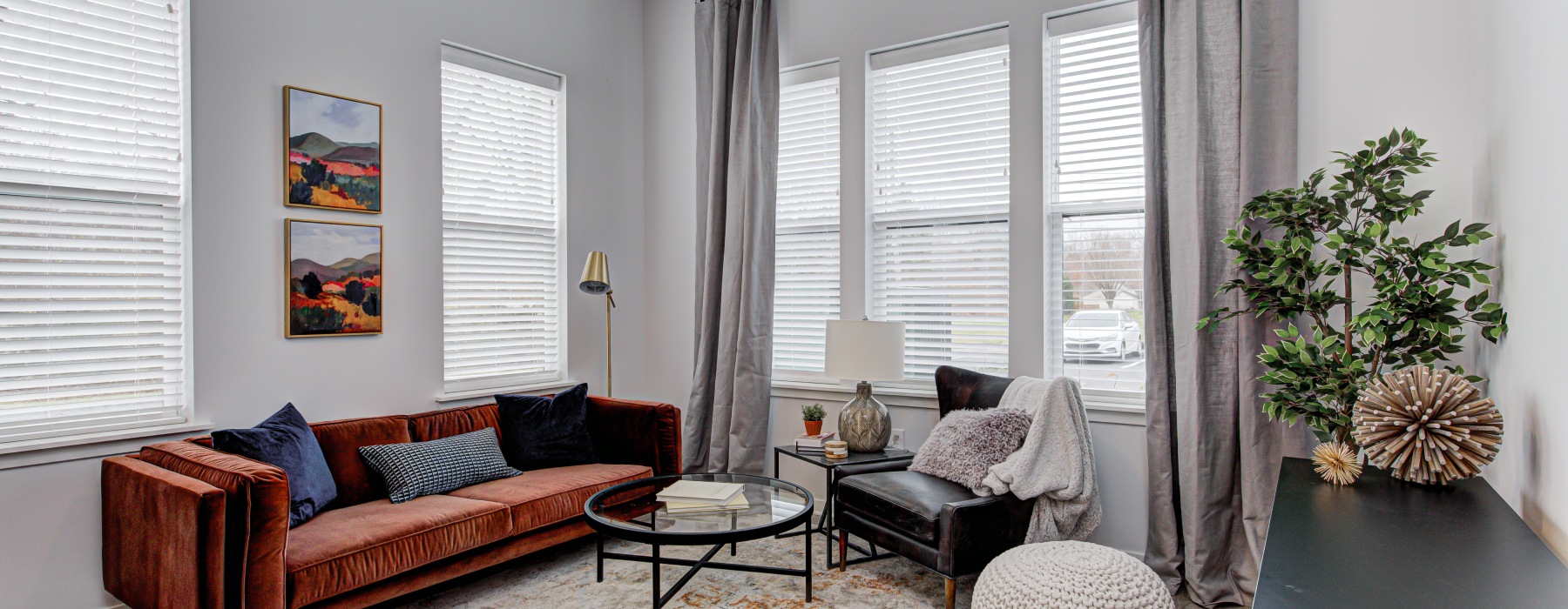 interior photo of living room with couch and table