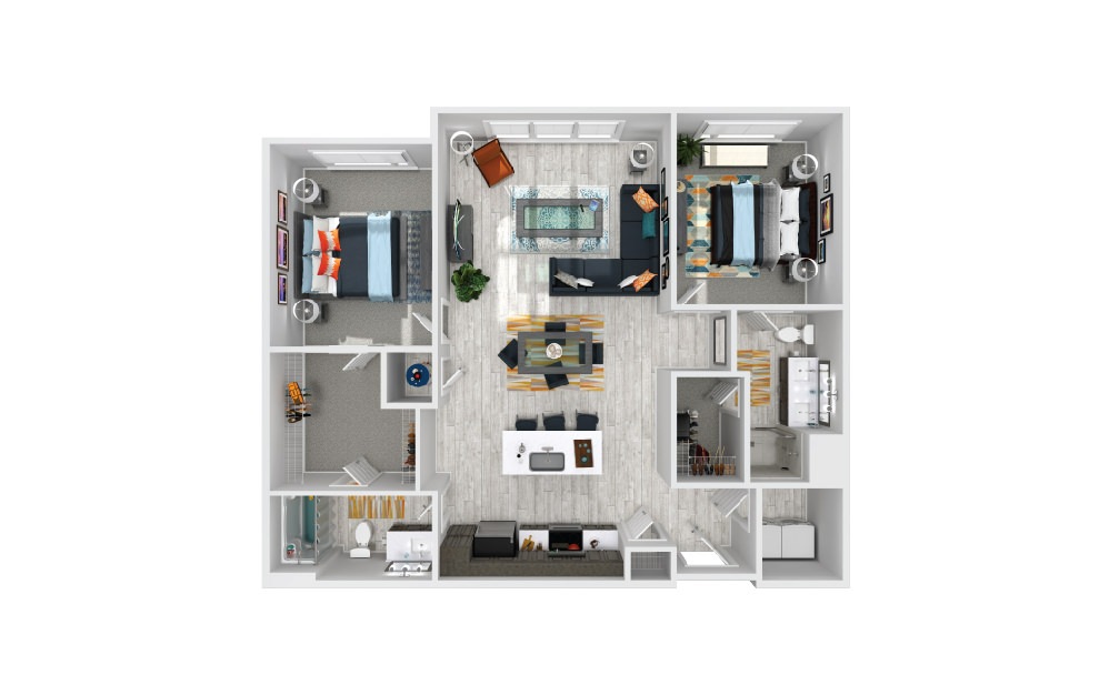 Robin A - 2 bedroom floorplan layout with 2 baths and 1207 square feet.