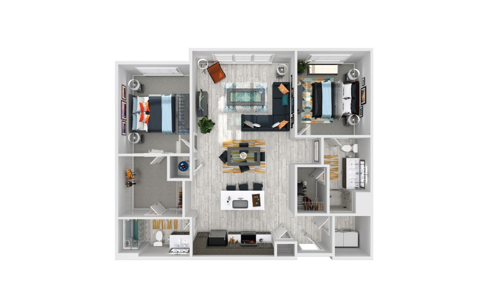 Robin B - 2 bedroom floorplan layout with 2 baths and 1200 square feet.