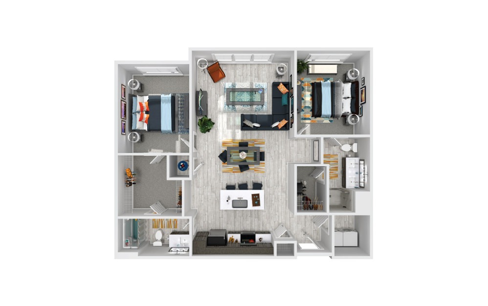 Robin C - 2 bedroom floorplan layout with 2 baths and 1200 square feet.