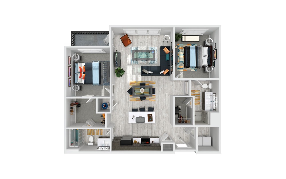 Sassafs A - 2 bedroom floorplan layout with 2 bathrooms and 1172 square feet