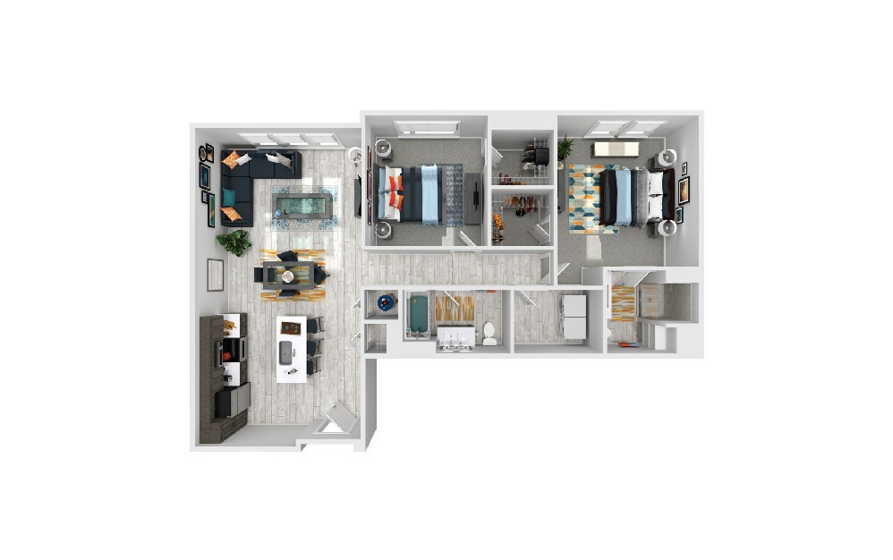 Springfield A - 2 bedroom floorplan layout with 2 baths and 1307 square feet.