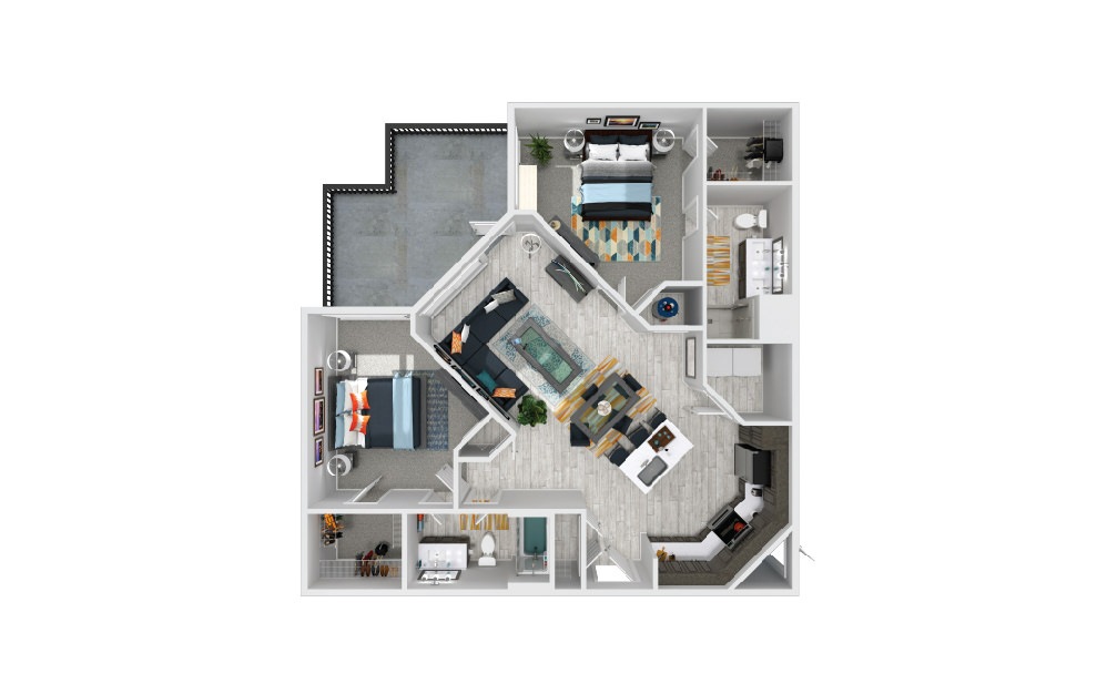 Viewliner - 2 bedroom floorplan layout with 2 baths and 1176 square feet.